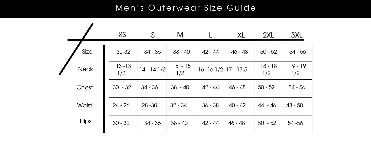 calvin klein men's outerwear size guide