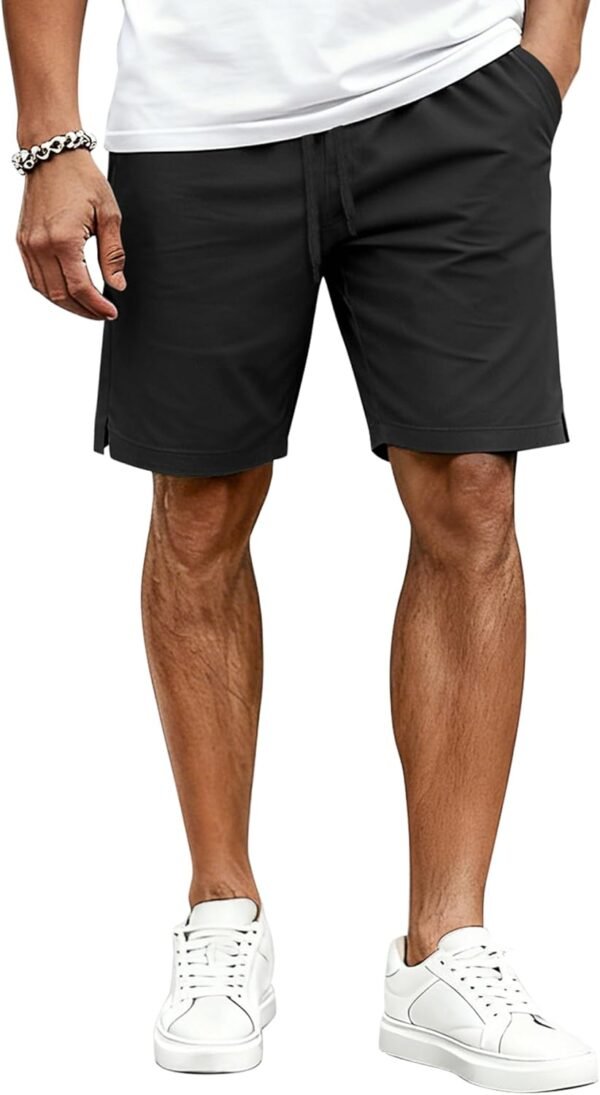 Mens Casual Shorts Cotton Drawstring Elastic Waist Stretch Chino Golf Shorts Summer Beach Shorts