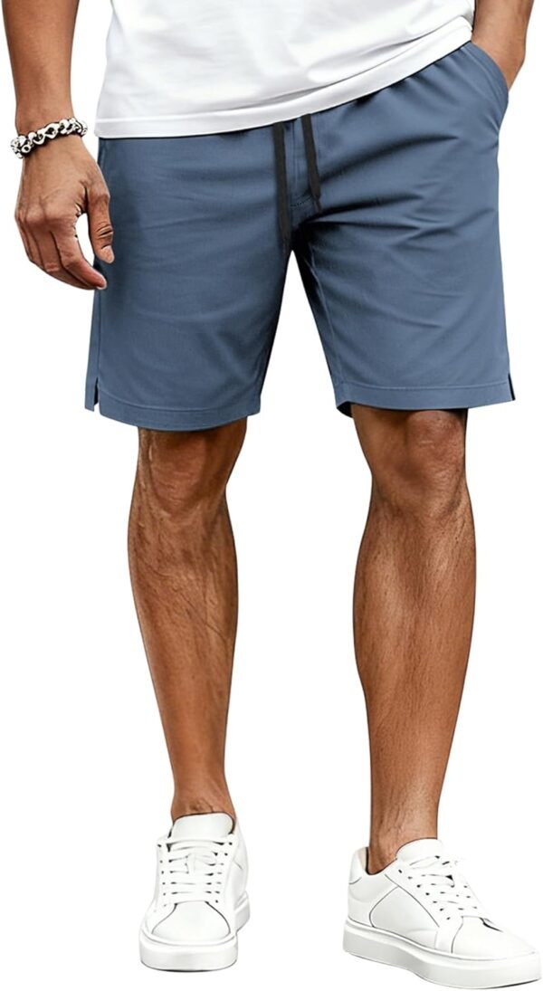 Mens Casual Shorts Cotton Drawstring Elastic Waist Stretch Chino Golf Shorts Summer Beach Shorts