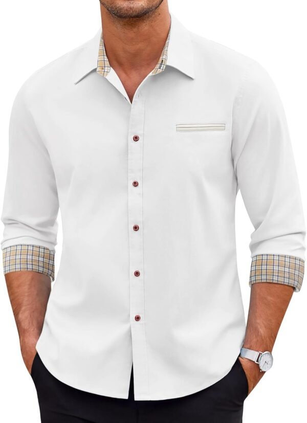 Men's Long Sleeve Casual Button Down Shirts Untucked Shirts Plaid Collar Vintage Denim Shirt