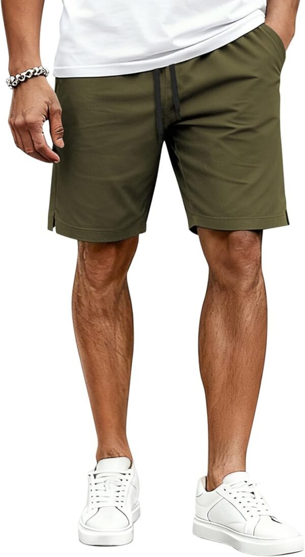 Mens Casual Shorts Cotton Drawstring Elastic Waist Stretch Chino Golf Shorts Summer Beach Shorts