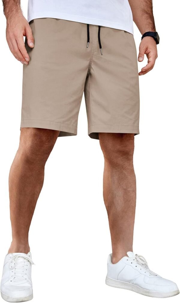 Men's Casual Shorts Cotton Elastic Waist Drawstring Shorts Lightweight Summer Beach Shorts
