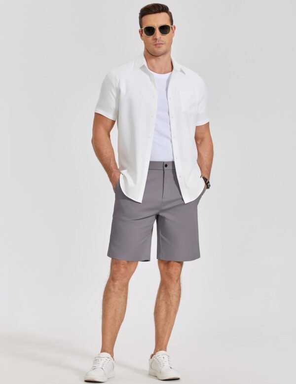 Mens Casual Shorts Classic Fit Chino Dress Shorts Lighweight Stretch Flat Front Golf Shorts with Pockets