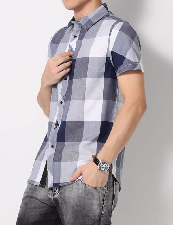 Men's Shirt Lapel Button Regular Fit Fashion Dynamic Casual Short Sleeve Plaid Poplin Shirt
