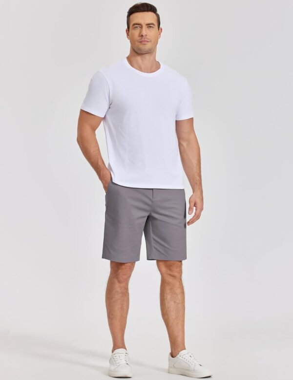 Mens Casual Shorts Classic Fit Chino Dress Shorts Lighweight Stretch Flat Front Golf Shorts with Pockets