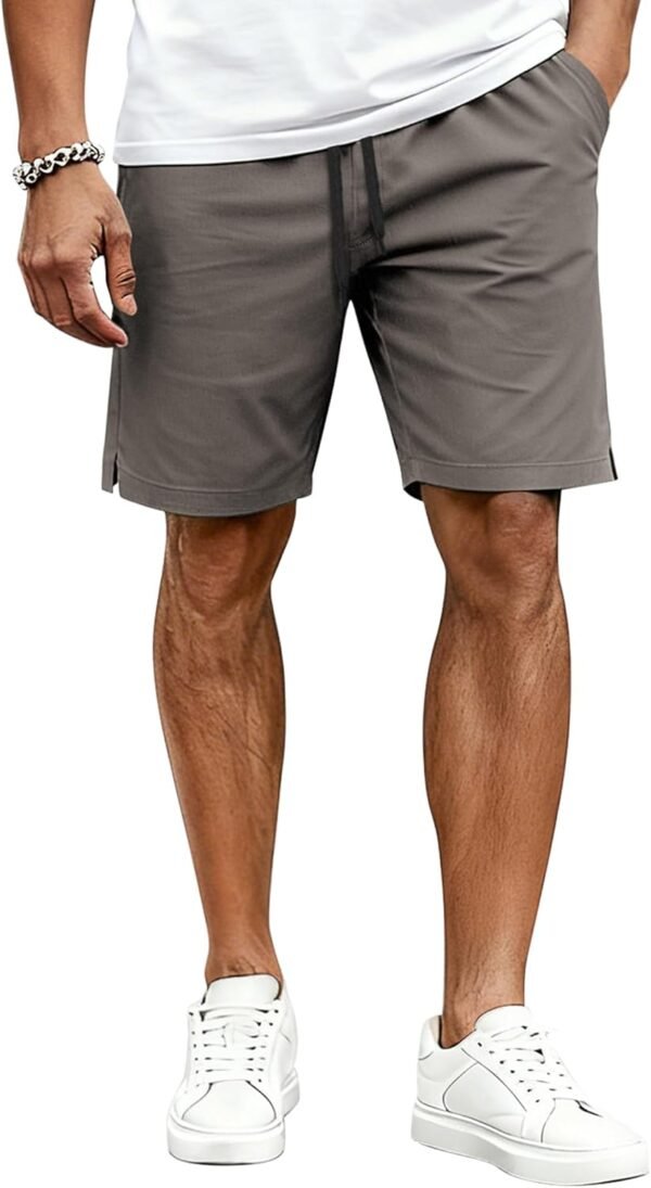 Mens Casual Shorts Cotton Drawstring Elastic Waist Stretch Chino Golf Shorts Summer Beach Shorts