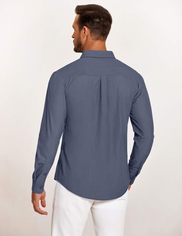 Mens Casual Button Down Shirt Untucked Long Sleeve Stretch Denim Dress Shirt