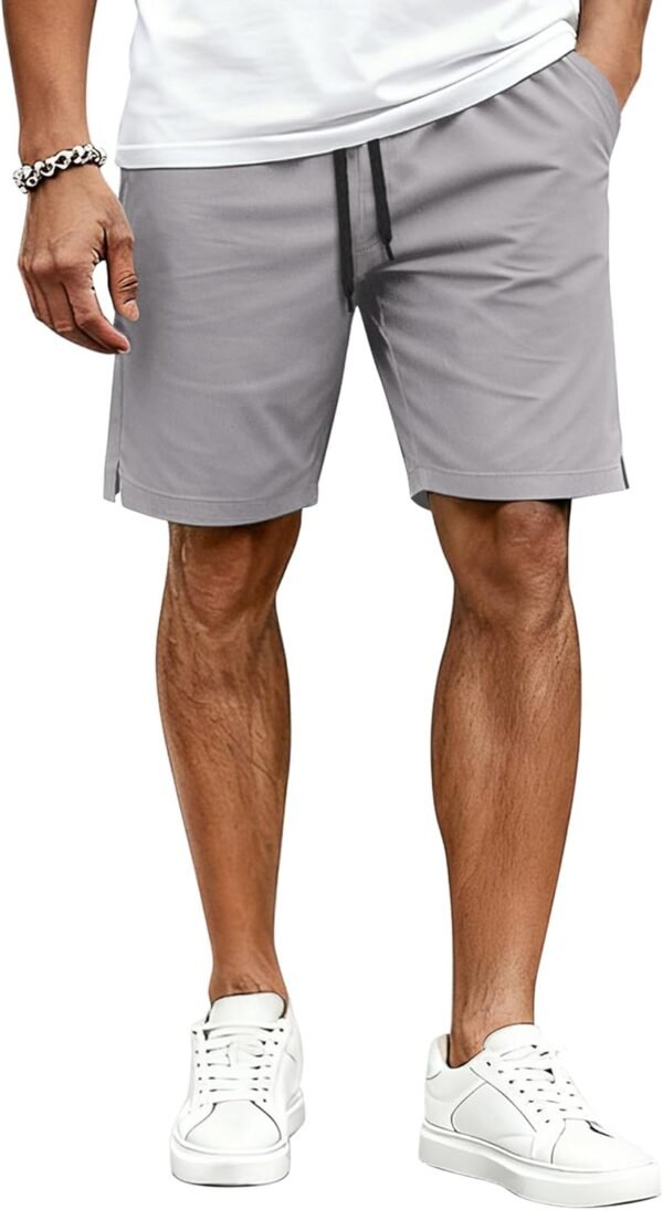 Mens Casual Shorts Cotton Drawstring Elastic Waist Stretch Chino Golf Shorts Summer Beach Shorts