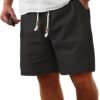 Men's Linen Shorts Casual Elastic Waist Drawstring Summer Beach Vacation Yoga Golf Shorts with Pockets