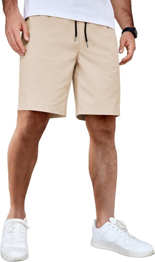 Men's Casual Shorts Cotton Elastic Waist Drawstring Shorts Lightweight Summer Beach Shorts