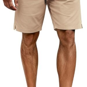 Mens Casual Shorts Cotton Drawstring Elastic Waist Stretch Chino Golf Shorts Summer Beach Shorts