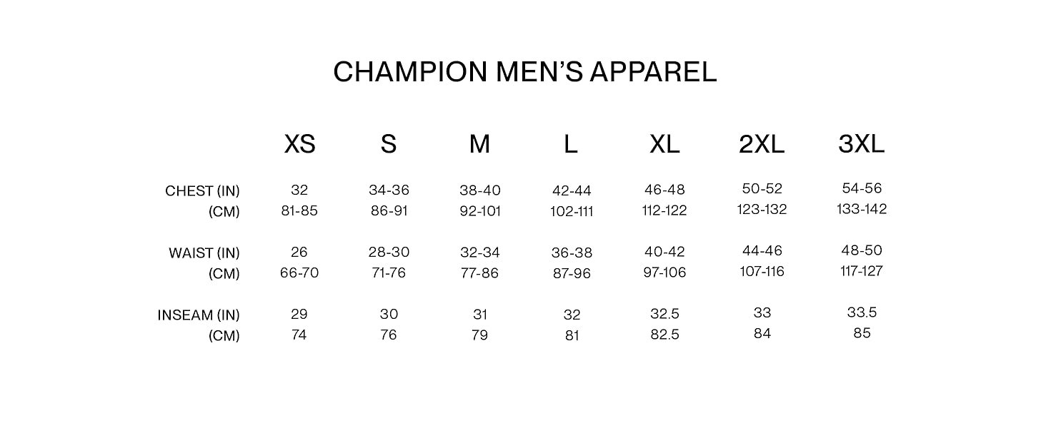 Champion Men's Size Chart