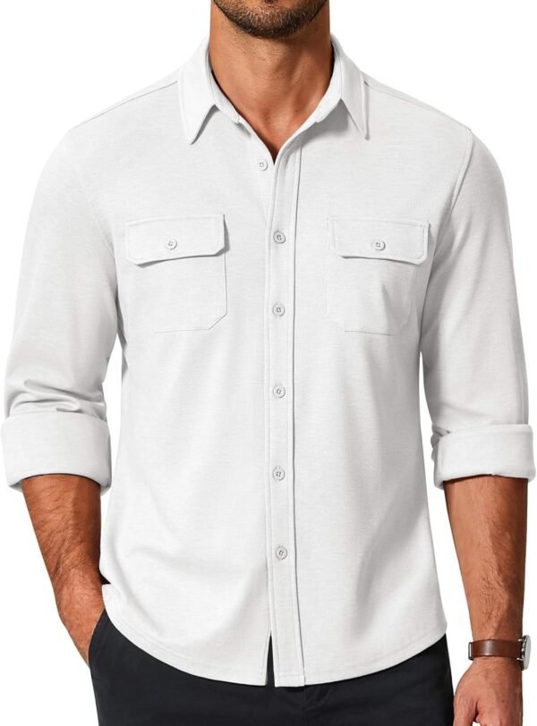 Mens Long Sleeve Shirts Casual Button Down Shirt Wrinkle Free Dress Shirt with Pocket