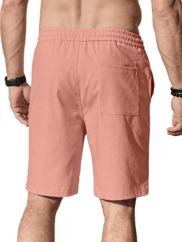 Men's Linen Shorts Casual Elastic Waist Drawstring Summer Beach Vacation Yoga Golf Shorts with Pockets