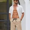 Mens Casual Shorts Cotton Drawstring Elastic Waist Stretch Chino Golf Shorts Summer Beach Shorts
