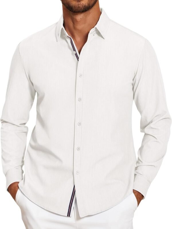 Mens Casual Button Down Shirt Untucked Long Sleeve Stretch Denim Dress Shirt