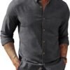 Mens Classic Fit Linen-Cotton Shirt Button Down Long Sleeve Casual Business Shirts