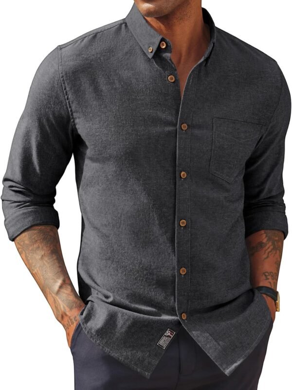Mens Classic Fit Linen-Cotton Shirt Button Down Long Sleeve Casual Business Shirts