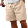 Men's Linen Shorts Casual Elastic Waist Drawstring Summer Beach Vacation Yoga Golf Shorts with Pockets