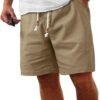 Men's Linen Shorts Casual Elastic Waist Drawstring Summer Beach Vacation Yoga Golf Shorts with Pockets