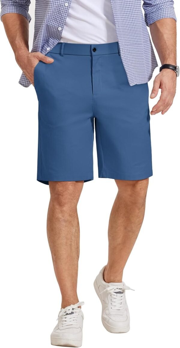 Mens Casual Shorts Classic Fit Chino Dress Shorts Lighweight Stretch Flat Front Golf Shorts with Pockets
