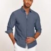Mens Casual Button Down Shirt Untucked Long Sleeve Stretch Denim Dress Shirt