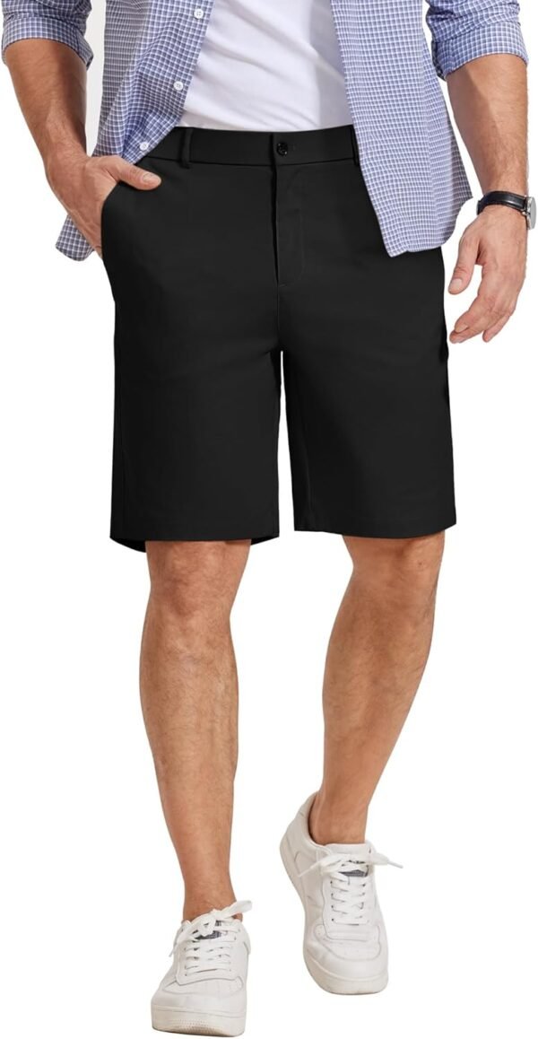 Mens Casual Shorts Classic Fit Chino Dress Shorts Lighweight Stretch Flat Front Golf Shorts with Pockets