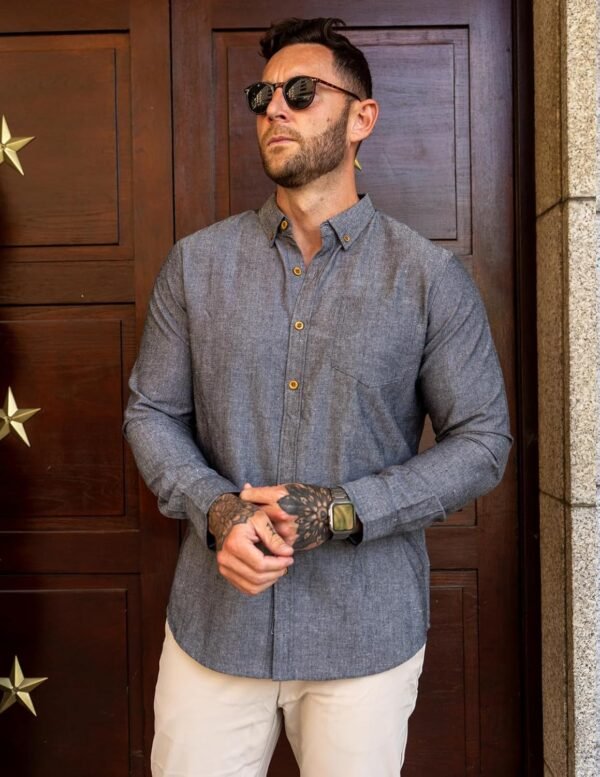 Mens Classic Fit Linen-Cotton Shirt Button Down Long Sleeve Casual Business Shirts