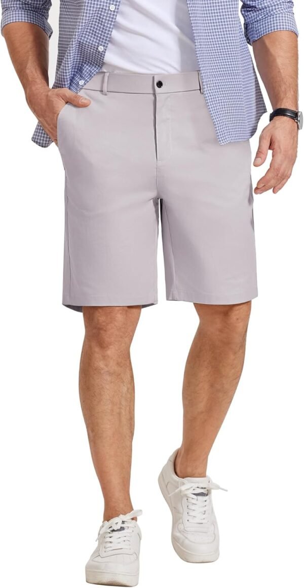 Mens Casual Shorts Classic Fit Chino Dress Shorts Lighweight Stretch Flat Front Golf Shorts with Pockets