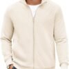 Mens Zip Up Sweatshirt Mock Neck Quilted Jacket Casual Lightweight Sweater Jackets with Pocket