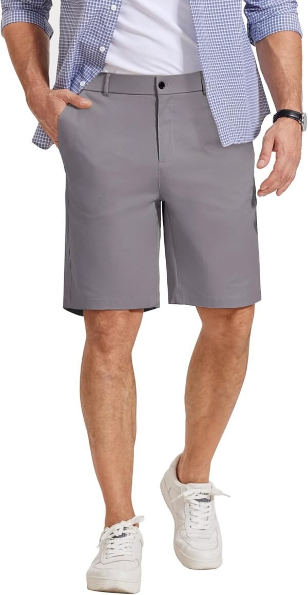 Mens Casual Shorts Classic Fit Chino Dress Shorts Lighweight Stretch Flat Front Golf Shorts with Pockets