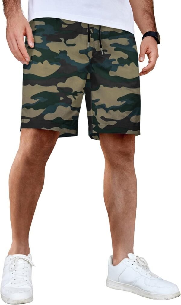 Men's Casual Shorts Cotton Elastic Waist Drawstring Shorts Lightweight Summer Beach Shorts