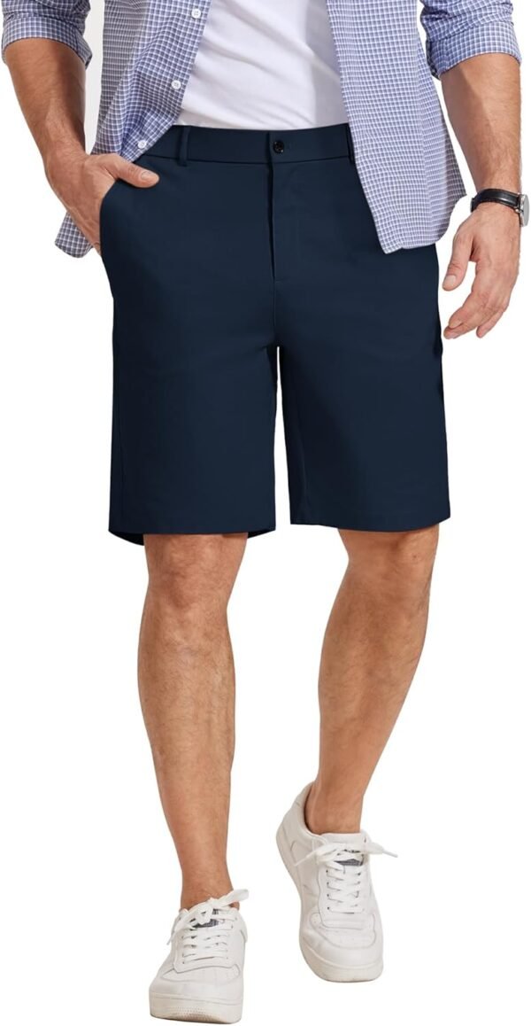 Mens Casual Shorts Classic Fit Chino Dress Shorts Lighweight Stretch Flat Front Golf Shorts with Pockets