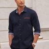Men's Long Sleeve Casual Button Down Shirts Untucked Shirts Plaid Collar Vintage Denim Shirt