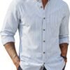 Mens Classic Fit Linen-Cotton Shirt Button Down Long Sleeve Casual Business Shirts