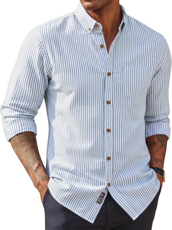Mens Classic Fit Linen-Cotton Shirt Button Down Long Sleeve Casual Business Shirts