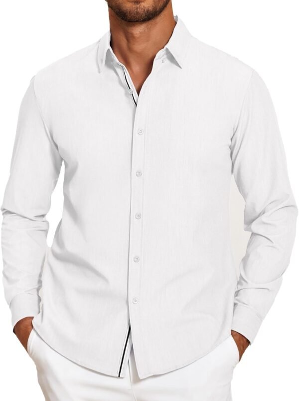 Mens Casual Button Down Shirt Untucked Long Sleeve Stretch Denim Dress Shirt