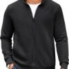 Mens Zip Up Sweatshirt Mock Neck Quilted Jacket Casual Lightweight Sweater Jackets with Pocket