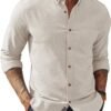 Mens Classic Fit Linen-Cotton Shirt Button Down Long Sleeve Casual Business Shirts