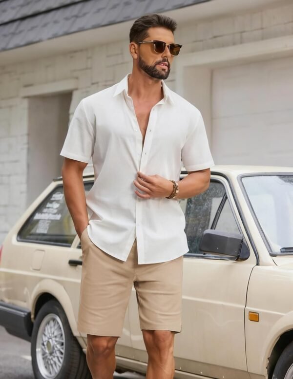 Mens Casual Shorts Cotton Drawstring Elastic Waist Stretch Chino Golf Shorts Summer Beach Shorts