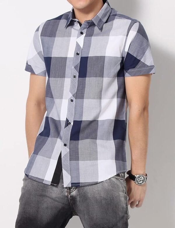 Men's Shirt Lapel Button Regular Fit Fashion Dynamic Casual Short Sleeve Plaid Poplin Shirt