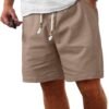 Men's Linen Shorts Casual Elastic Waist Drawstring Summer Beach Vacation Yoga Golf Shorts with Pockets