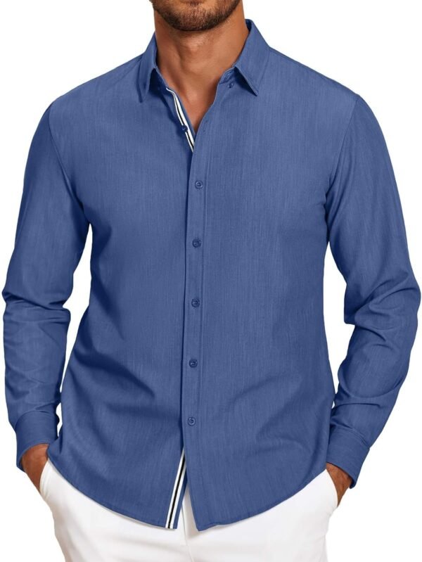 Mens Casual Button Down Shirt Untucked Long Sleeve Stretch Denim Dress Shirt
