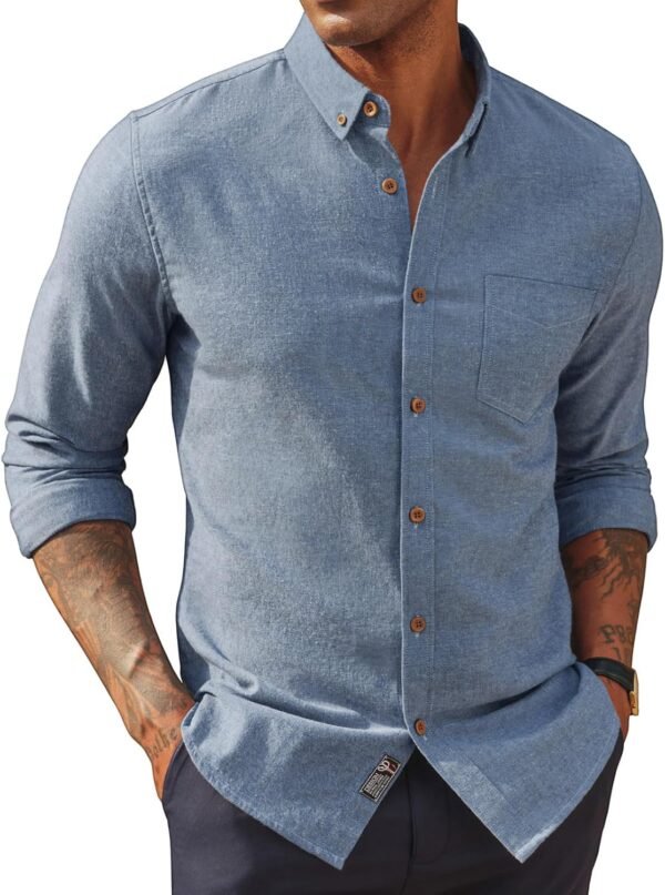 Mens Classic Fit Linen-Cotton Shirt Button Down Long Sleeve Casual Business Shirts
