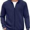 Mens Zip Up Sweatshirt Mock Neck Quilted Jacket Casual Lightweight Sweater Jackets with Pocket