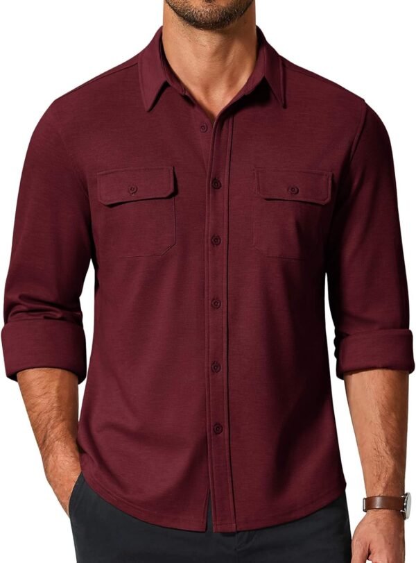 Mens Long Sleeve Shirts Casual Button Down Shirt Wrinkle Free Dress Shirt with Pocket