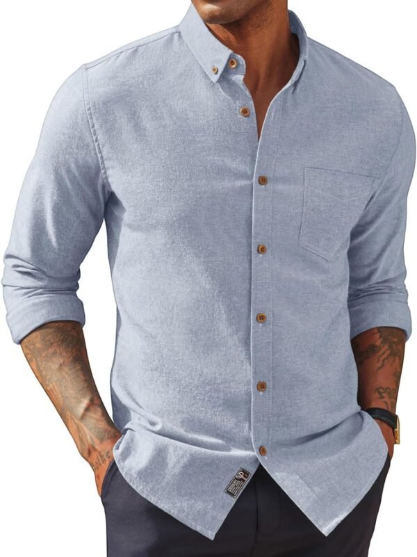 Mens Classic Fit Linen-Cotton Shirt Button Down Long Sleeve Casual Business Shirts