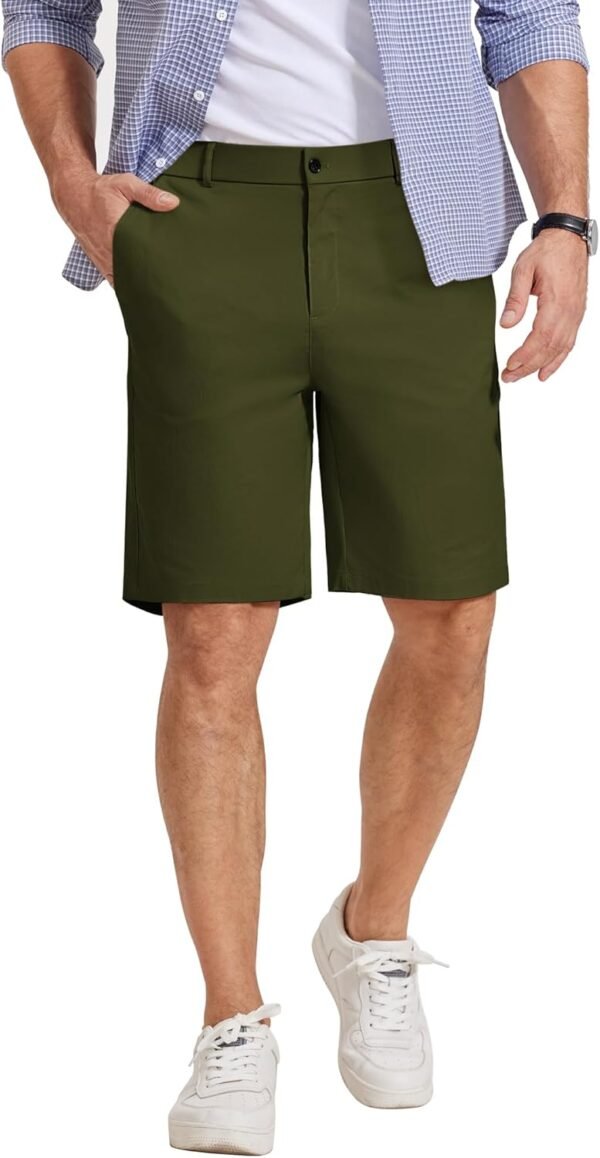 Mens Casual Shorts Classic Fit Chino Dress Shorts Lighweight Stretch Flat Front Golf Shorts with Pockets