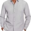 Mens Casual Button Down Shirt Untucked Long Sleeve Stretch Denim Dress Shirt
