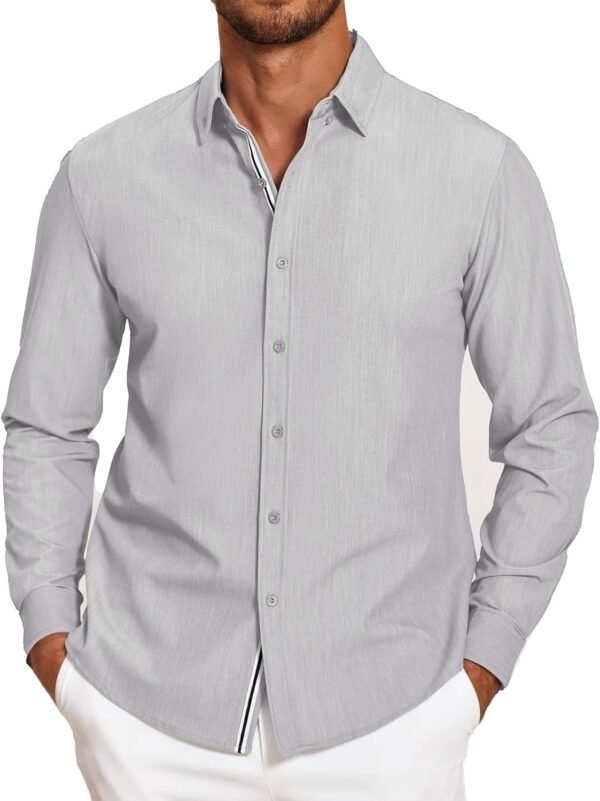 Mens Casual Button Down Shirt Untucked Long Sleeve Stretch Denim Dress Shirt